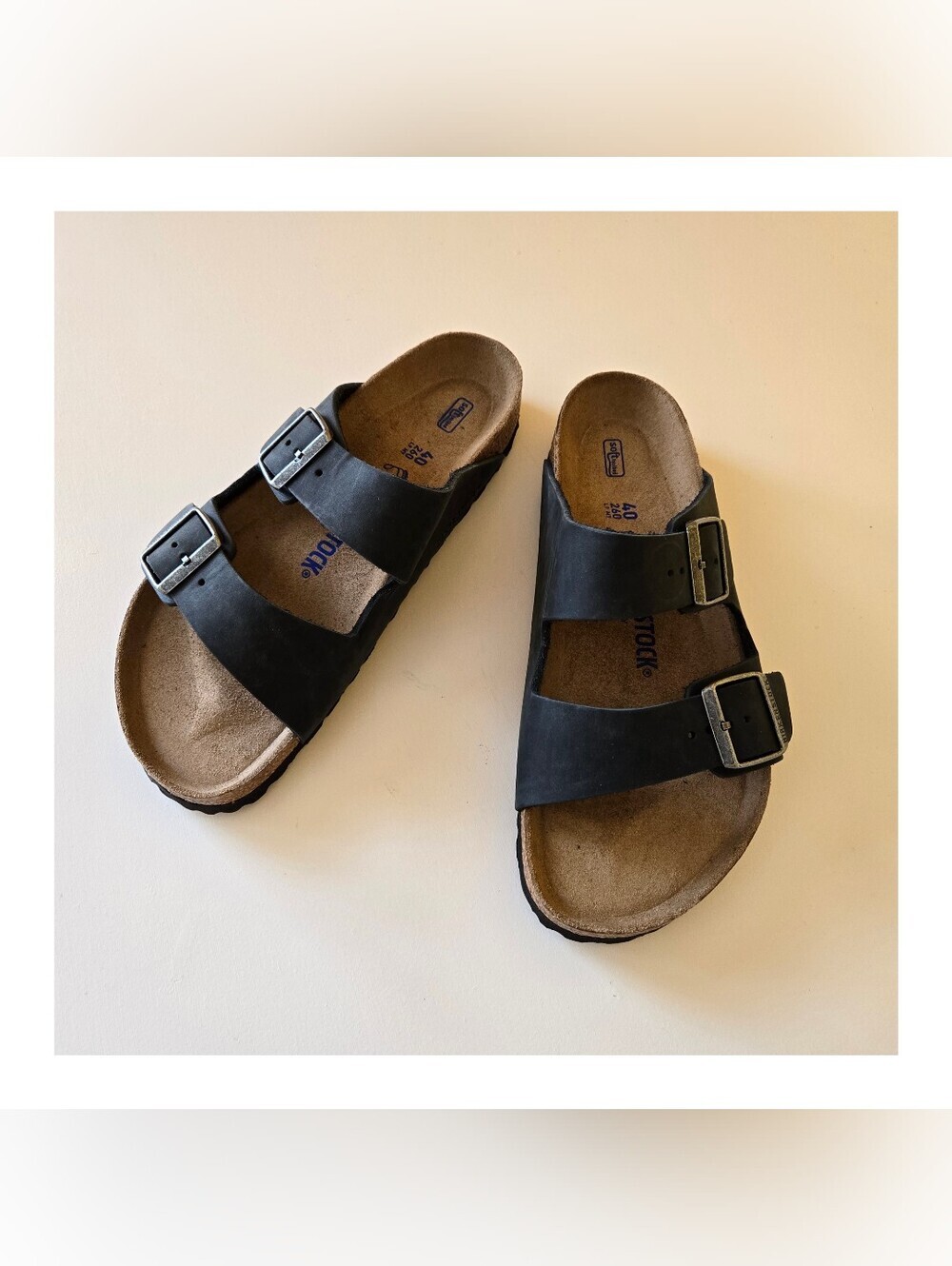 Birkenstock Arizona Soft Footbed Sandal Oiled Black Nubuck Leather Size L9 / M7 - Picture 4 of 12